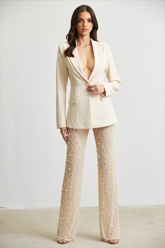 OPHELIA PEARL BLAZER SET - NUDE