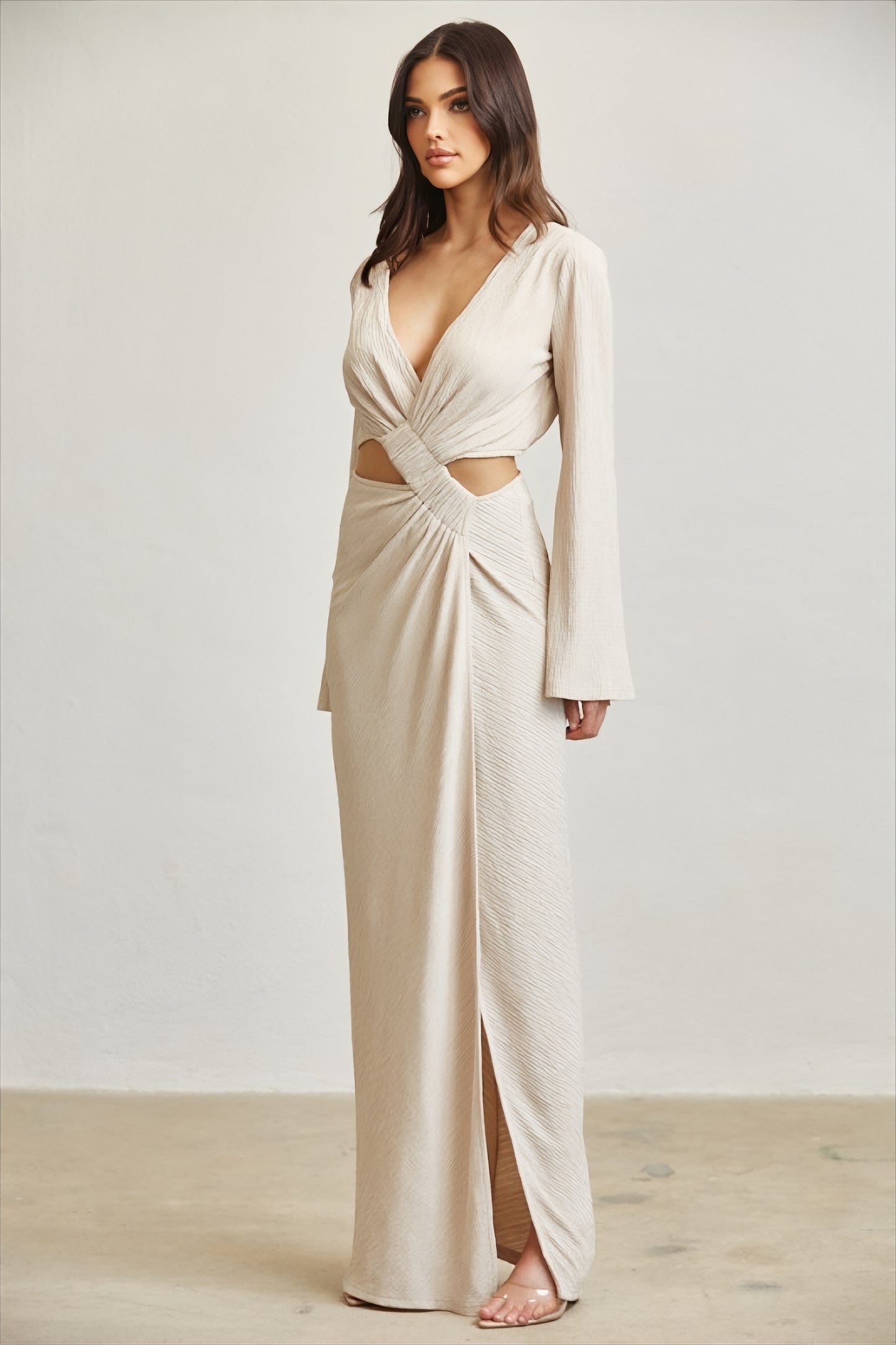 AMARA DRAPED CUTOUT DRESS - NATURAL
