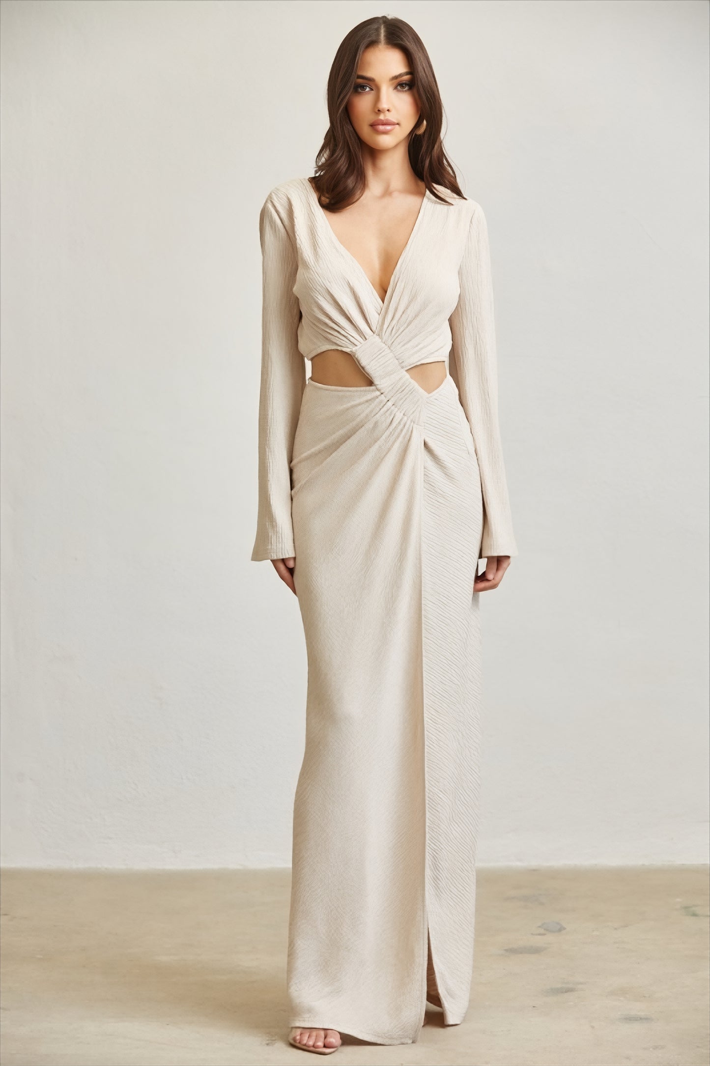 AMARA DRAPED CUTOUT DRESS - NATURAL