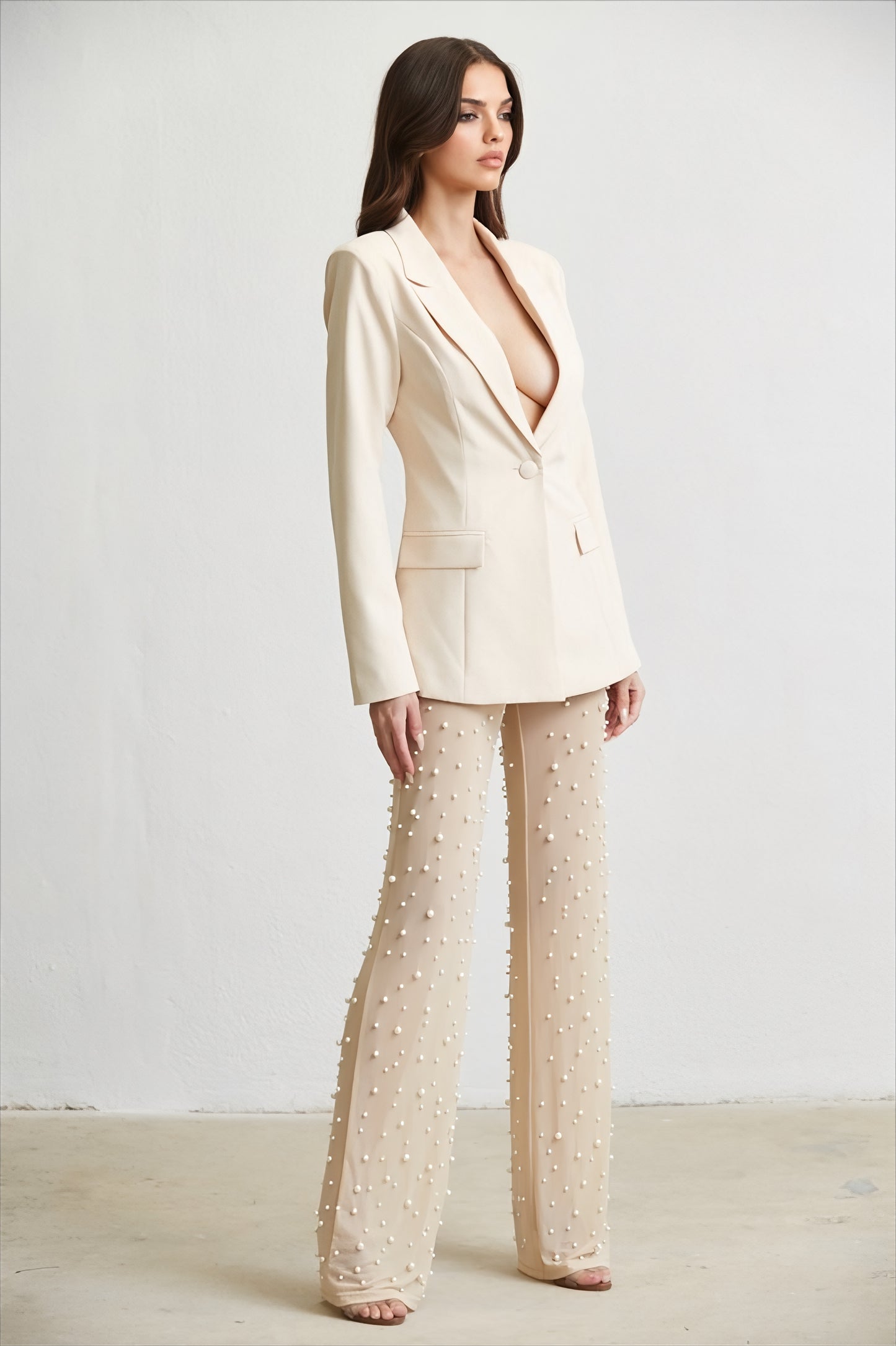 OPHELIA PEARL BLAZER SET - NUDE